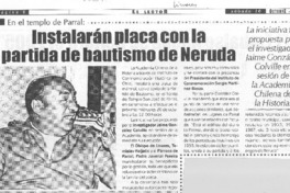 Instalarán placa con la partida de bautismo de Neruda Instalarán placa con la partida de bautismo de Neruda