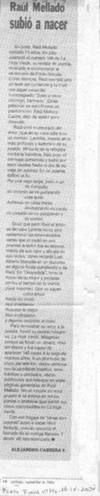 Raúl Mellado subió a nacer Raúl Mellado subió a nacer