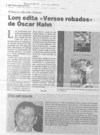 Lom edita "Versos robados" de Oscar Hahn. Lom edita "Versos robados" de Oscar Hahn.