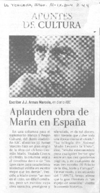 Aplauden obra de Marín en España Aplauden obra de Marín en España