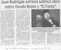 Juan Radrigán estrena satírica obra sobre Osvaldo Romo y "El Fanta" Juan Radrigán estrena satírica obra sobre Osvaldo Romo y "El Fanta"