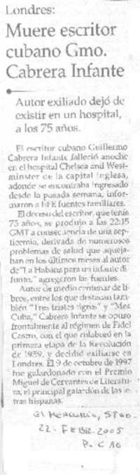 Muere escritor cubano Gmo. Cabrera Infante Muere escritor cubano Gmo. Cabrera Infante