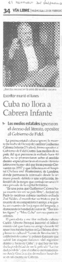 Cuba no llora a Cabrera Infante Cuba no llora a Cabrera Infante