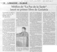 Médico de "La Paz de la Tarde" lanzó su primer libro de Geriatría. Médico de "La Paz de la Tarde" lanzó su primer libro de Geriatría.