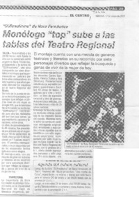 Monólogo "top" sube a las tablas del Teatro Regional Monólogo "top" sube a las tablas del Teatro Regional