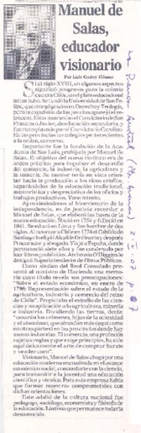 Manuel de Salas, educador y visionario Manuel de Salas, educador y visionario