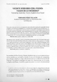 Vicente Huidobro-Ezra Pound, traducir lo moderno Vicente Huidobro-Ezra Pound, traducir lo moderno