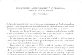 Discurso de incorporación a la Academia Chilena de la Lengua Discurso de incorporación a la Academia Chilena de la Lengua