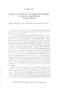 Presentación de Vicente Huidobro y Manuel Bandeira Presentación de Vicente Huidobro y Manuel Bandeira