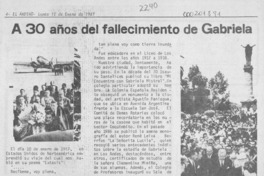 A 30 años del fallecimiento de Gabriela A 30 años del fallecimiento de Gabriela