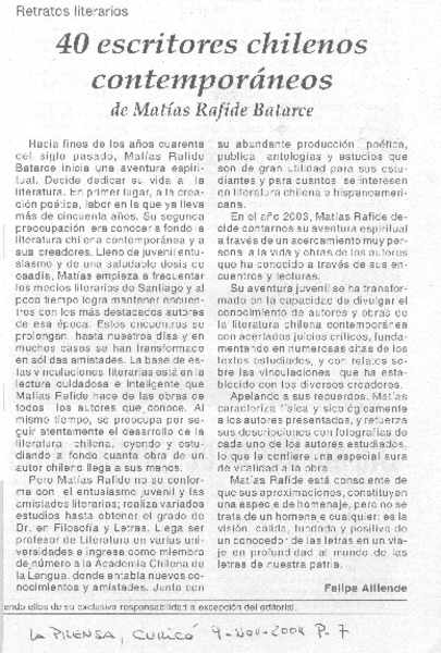 40 escritores chilenos contemporáneos