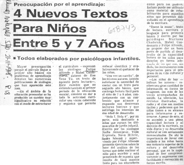 4 nuevos textos para niños entre 5 y 7 años.  [artículo]