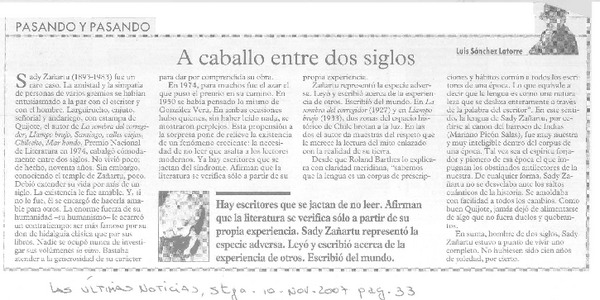 A caballo entre dos siglos  [artículo] Luis Sánchez Latorre.
