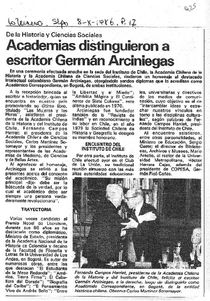 Academias distinguieron a escritor Germán Arciniegas.