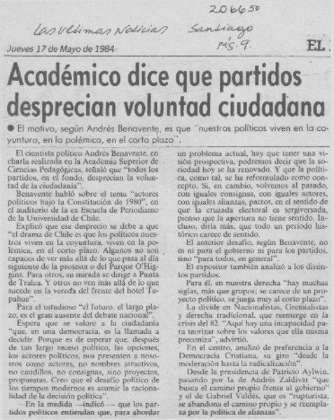 Académico dice que partidos desprecian voluntad ciudadana
