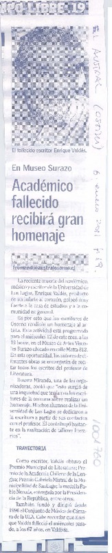Académico fallecido recibirá gran homenaje