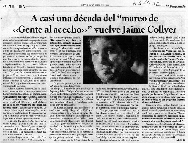 A casi una década del "mareo de gente al acecho" vuelve Jaime Collyer  [artículo] M. O. R.