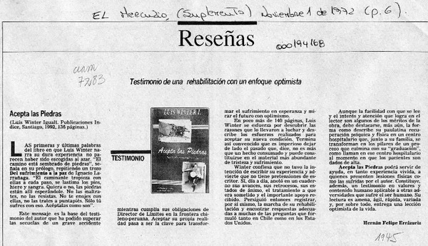 Acepta las piedras  [artículo] Hernán Felipe Errázuriz.