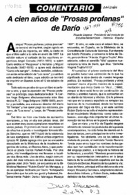 A cien años de "Prosas profanas" de Darío  [artículo] Ricardo Llopesa.