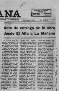 Acto de entrega de la obra "Desde "El Alfa" a "La Mañana"  [artículo].