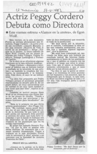 Actriz Peggy Cordero debuta como directora  [artículo].
