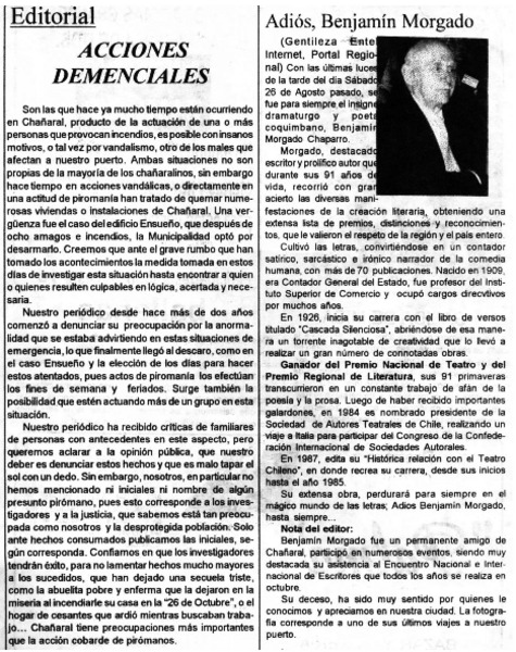 Adiós, Benjamín Morgado.
