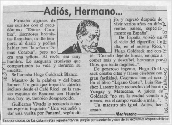 Adiós, hermano --  [artículo] Mentessana.