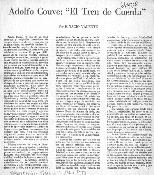 Adolfo Couve, "El tren de cuerda"  [artículo] Ignacio Valente.