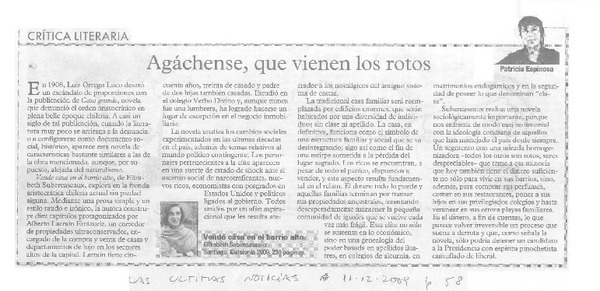 Agáchense, que vienen los rotos  [artículo] Patricia Espinosa.