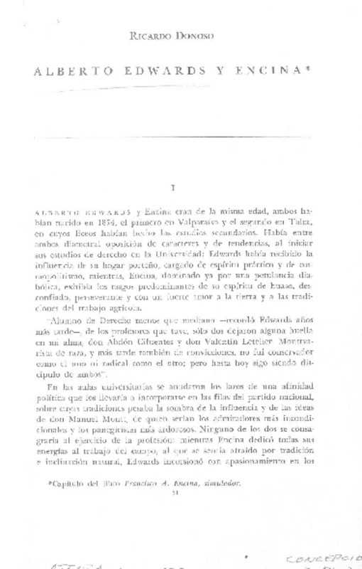 Alberto Edwards y Encina  [artículo] Ricardo Donoso.
