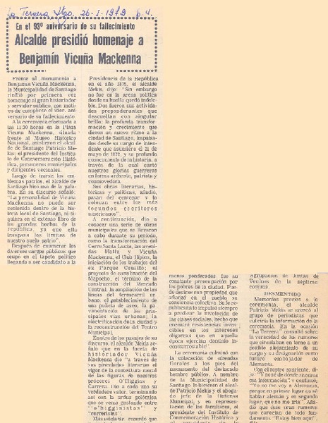 Alcalde presidió homenaje a Benjamín Vicuña Mackenna.