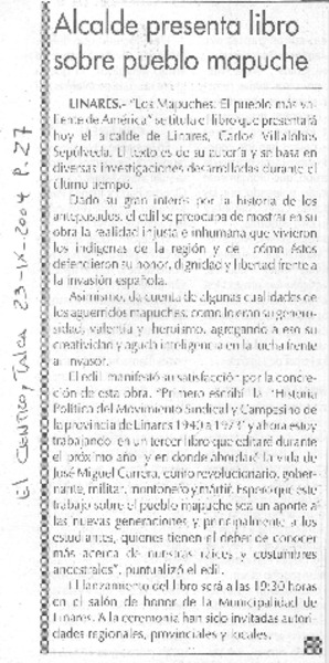Alcalde presenta libro sobre pueblo mapuche