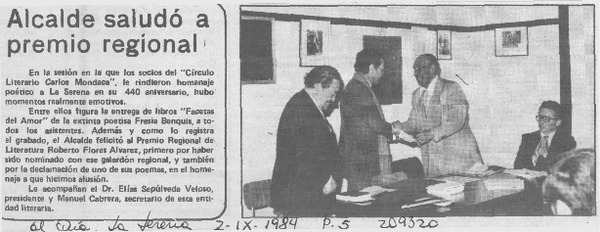 Alcalde saludó a Premio regional