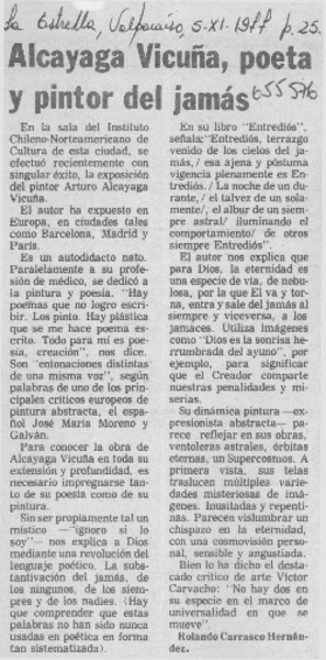 Alcayaga Vicuña, poeta y pintor del jamás  [artículo] Rolando Carrasco Hernández.