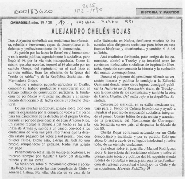 Alejandro Chelén Rojas  [artículo] Marcelo Schilling.