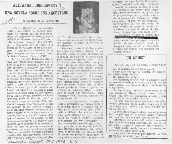 Alejandro Jodorowsky y una novela sobre sus ancestros  [artículo] Wellington Rojas Valdebenito.