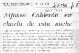 Alfonso Calderón en charla de esta noche.  [artículo]