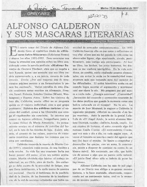 Alfonso Calderón y sus máscaras literarias  [artículo] Wellignton Rojas Valdebenito.