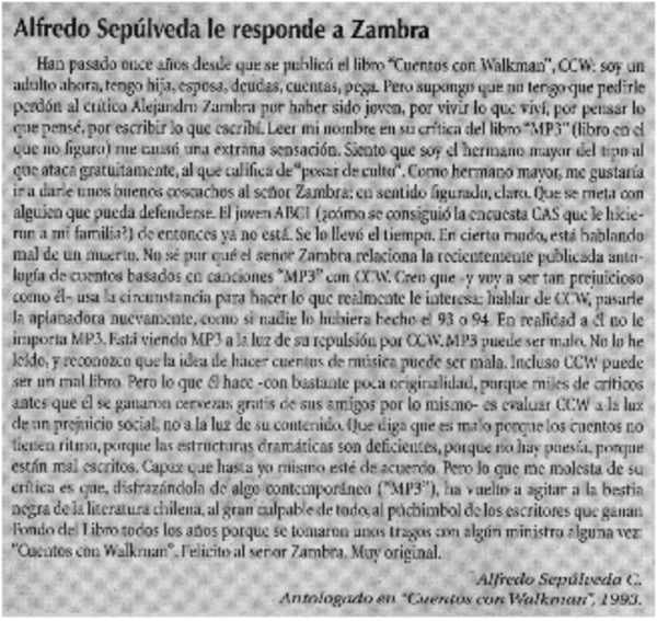 Alfredo Sépulveda le responde a Zambra