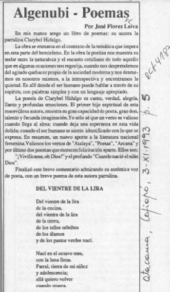 Algenubi - Poemas  [artículo] José Flores Leiva.