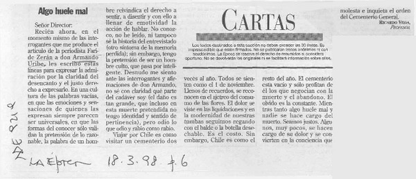 Algo huele mal  [artículo] Ricardo Vega.