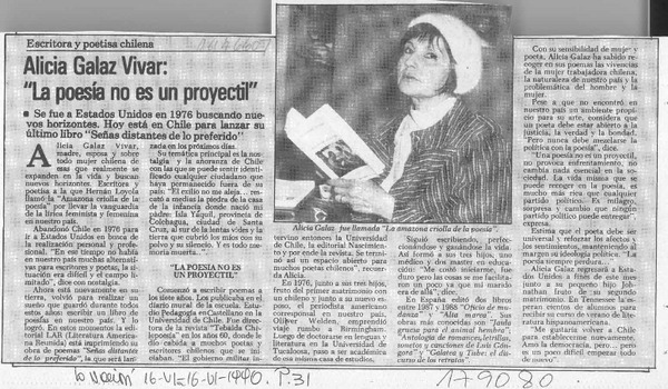 Alicia Galaz Vivar, "La poesía no es un proyectil"  [artículo].