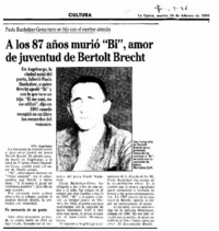 A los 87 años murió "Bi", amor de juventud de Bertolt Brech.
