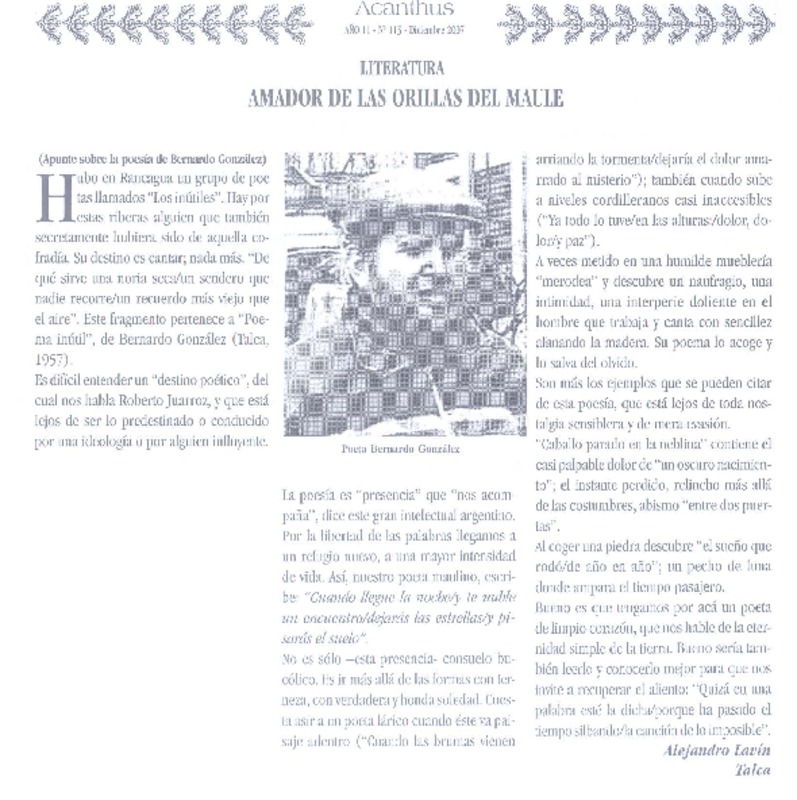 Amador de las orillas del Maule  [artículo] Alejandro Lavín.