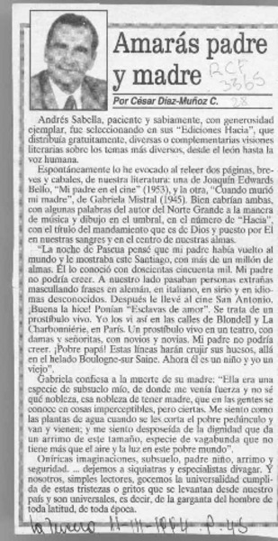Amarás padre y madre  [artículo] César Díaz-Muñoz C.