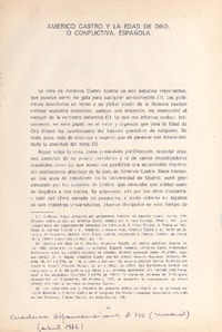 Américo Castro y la edad de oro, o conflictiva, española  [artículo] Alberto Porqueras-Mayo.