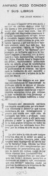 Amparo Pozo Donoso y sus libros  [artículo] Javier Moreno T.