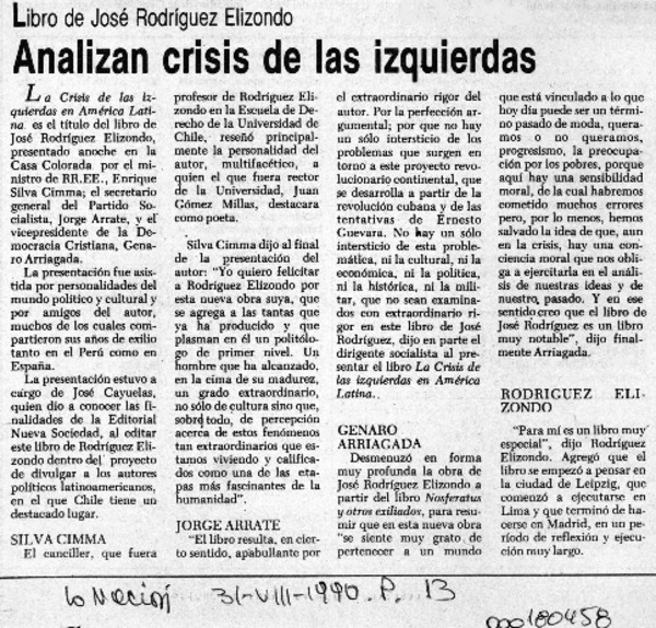 Analizan crisis de las izquierdas  [artículo].