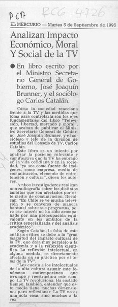 Analizan impacto económico, moral y social de la TV  [artículo].