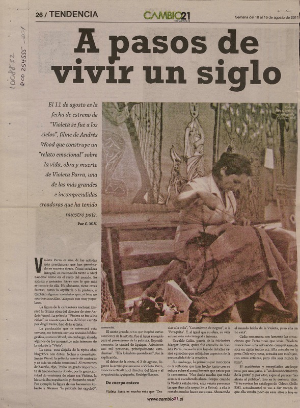 A pasos de vivir un siglo  [artículo] C. M. V.